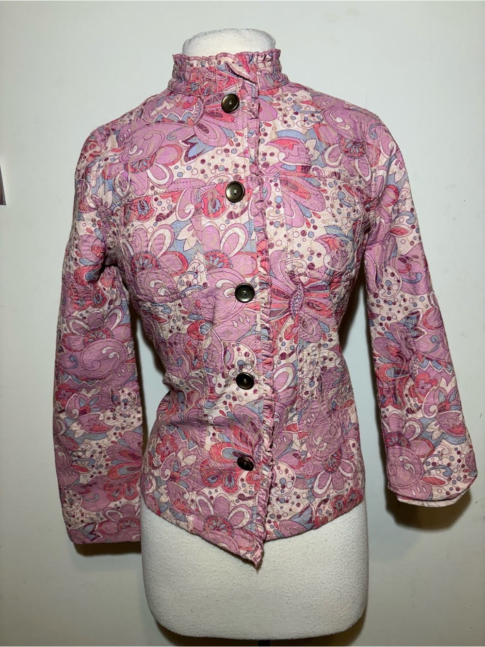 Women's Pink Floral Quilted Button Jacket